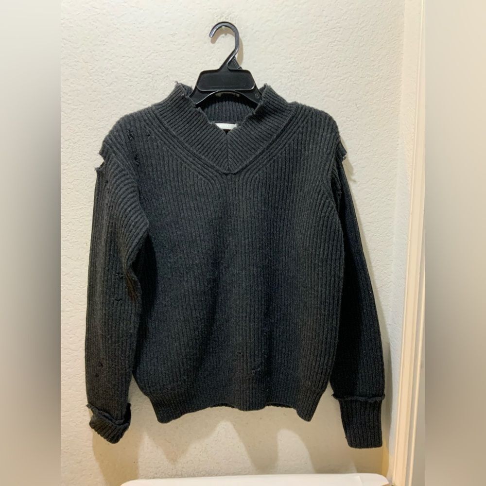 Helmut Lang Black Wool Distressed Crewneck Sweater size XS